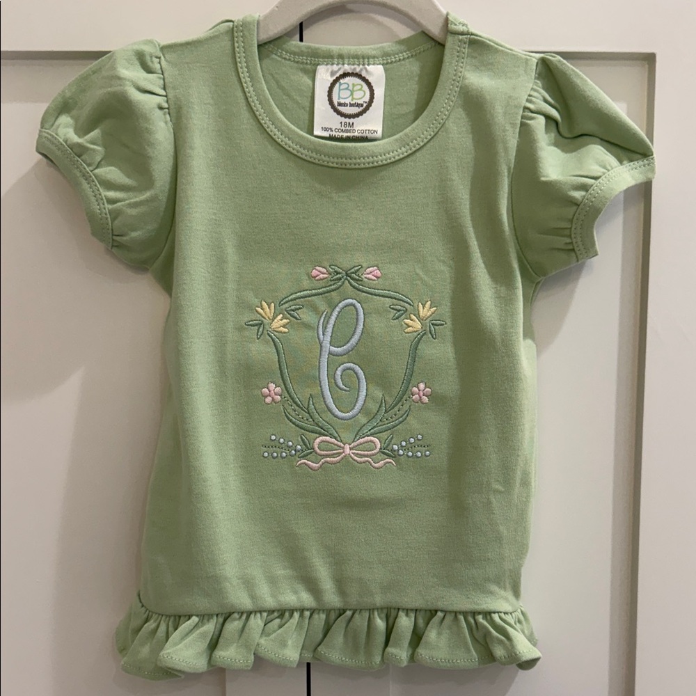 Blanke Boutique ‘C’ Monogrammed Ruffle Shirt 18M NWOT